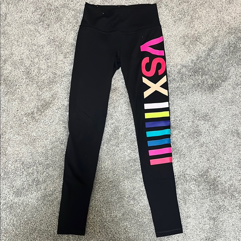 Knockout by Victoria’s Secret Black Leggings with Multicolor Logo Design